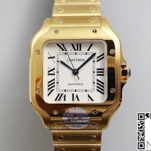 Cartier De Santos W20112Y1 BV Factory White Dial Yellow Strap